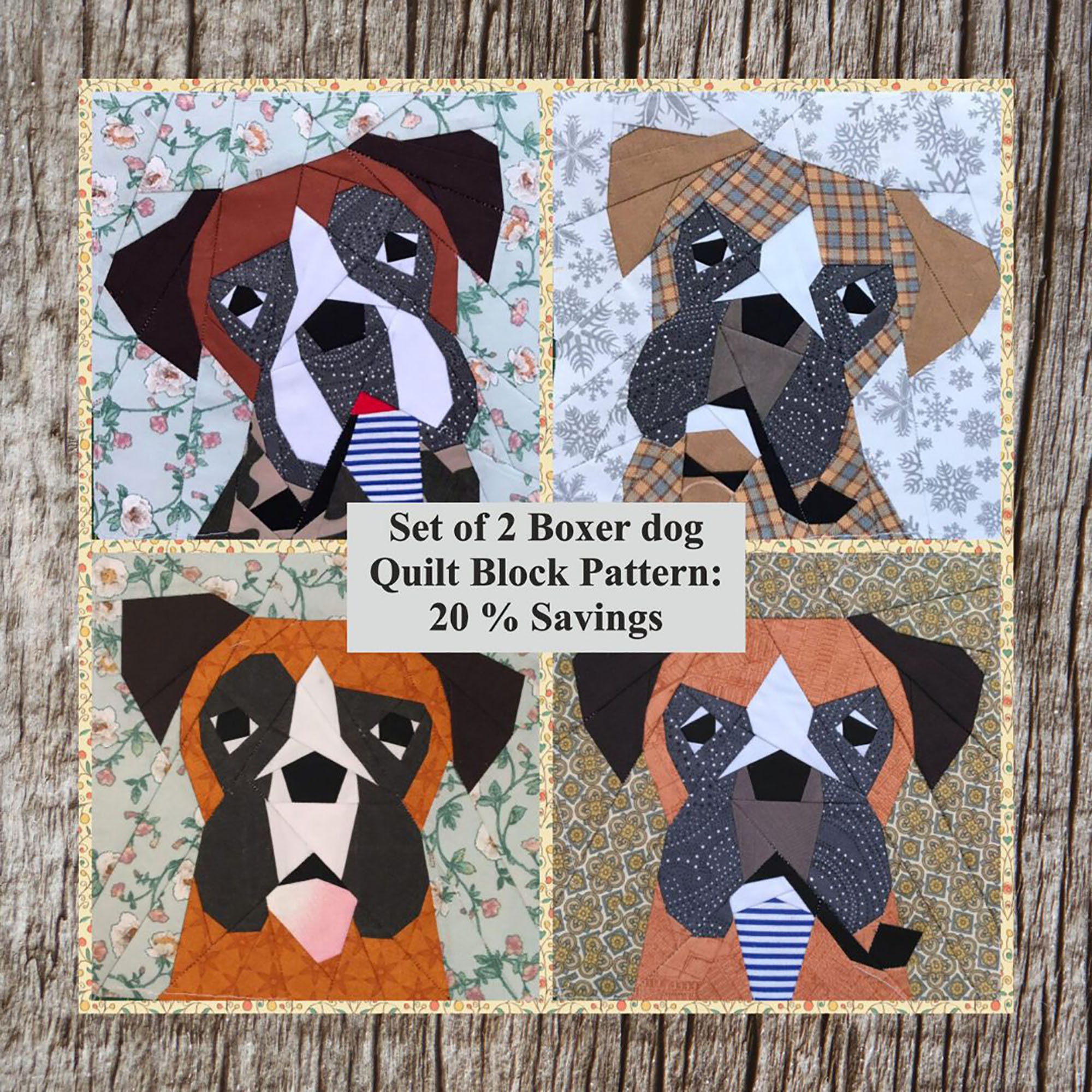 Set of 2 Boxer dog Quilt Block Pattern 20 Savings Etsy