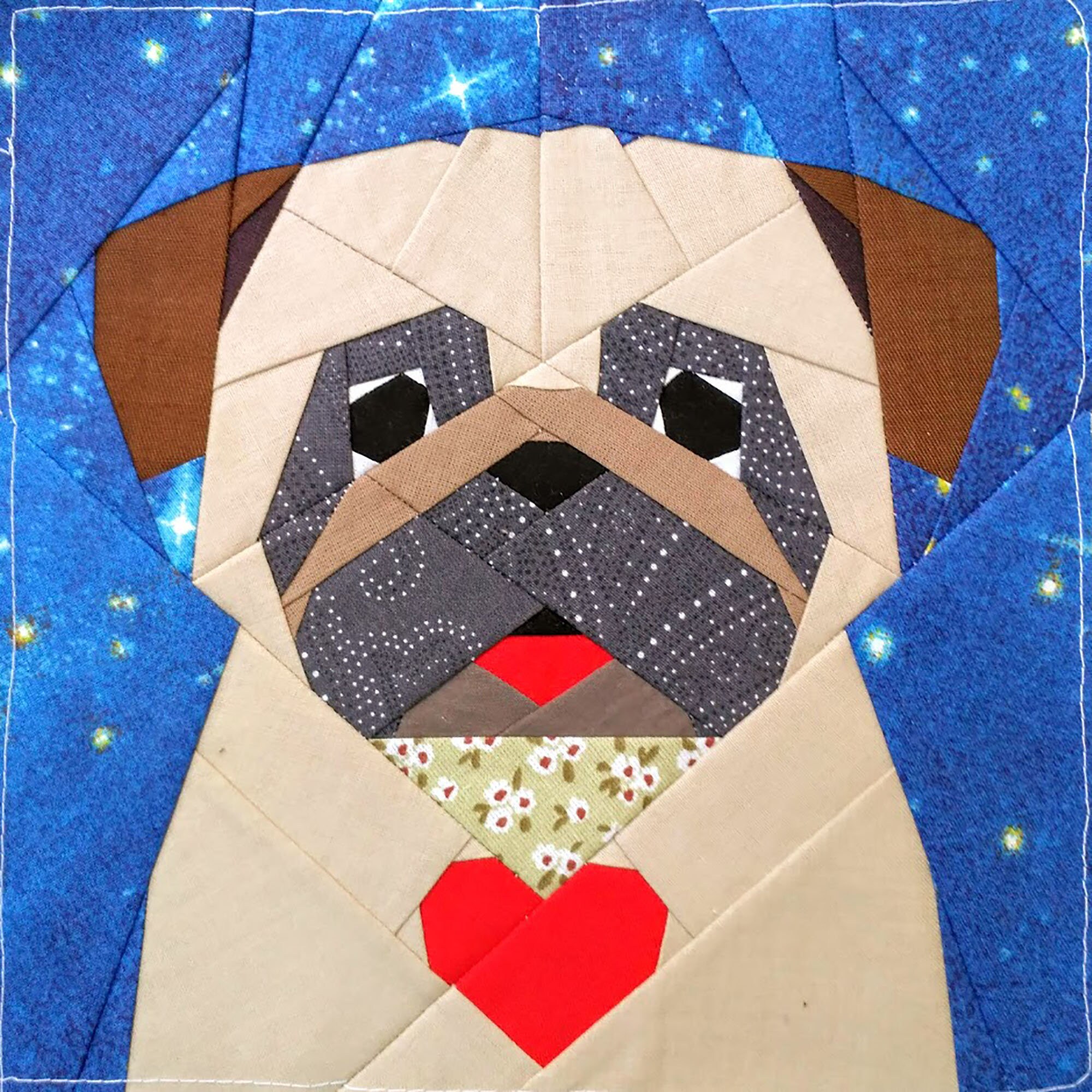 Pug Quilt Block PDF Pattern 1 full face 4 versions Etsy