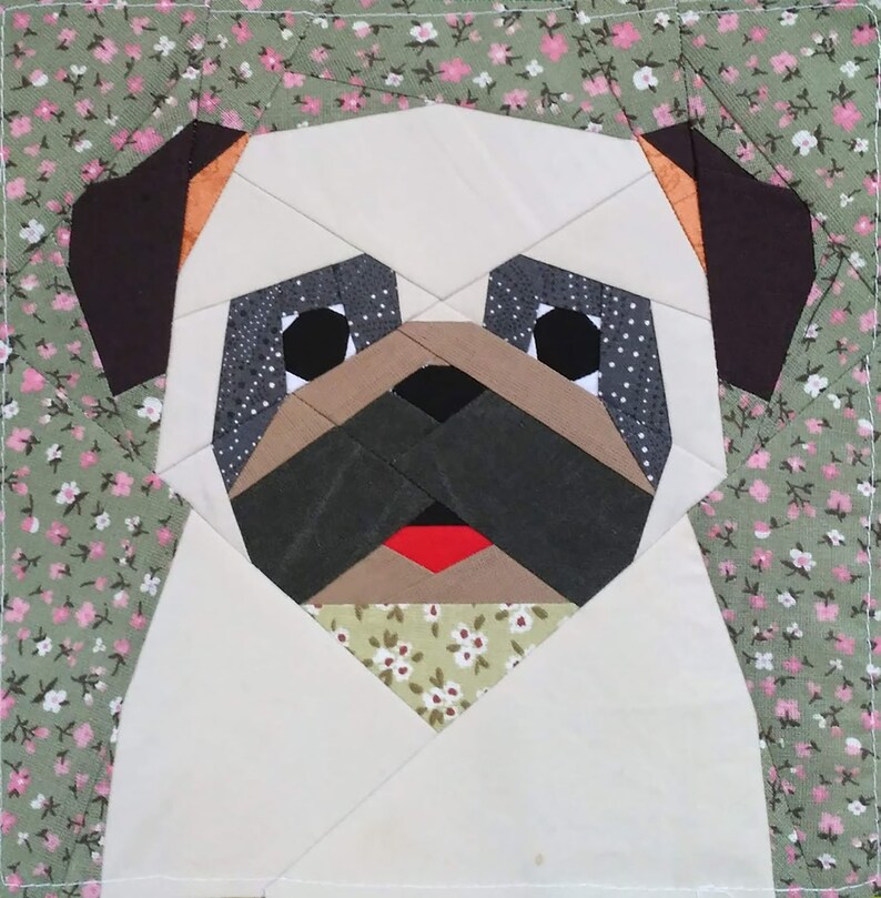 Pug Quilt Block PDF Pattern 1 full face 4 versions Etsy