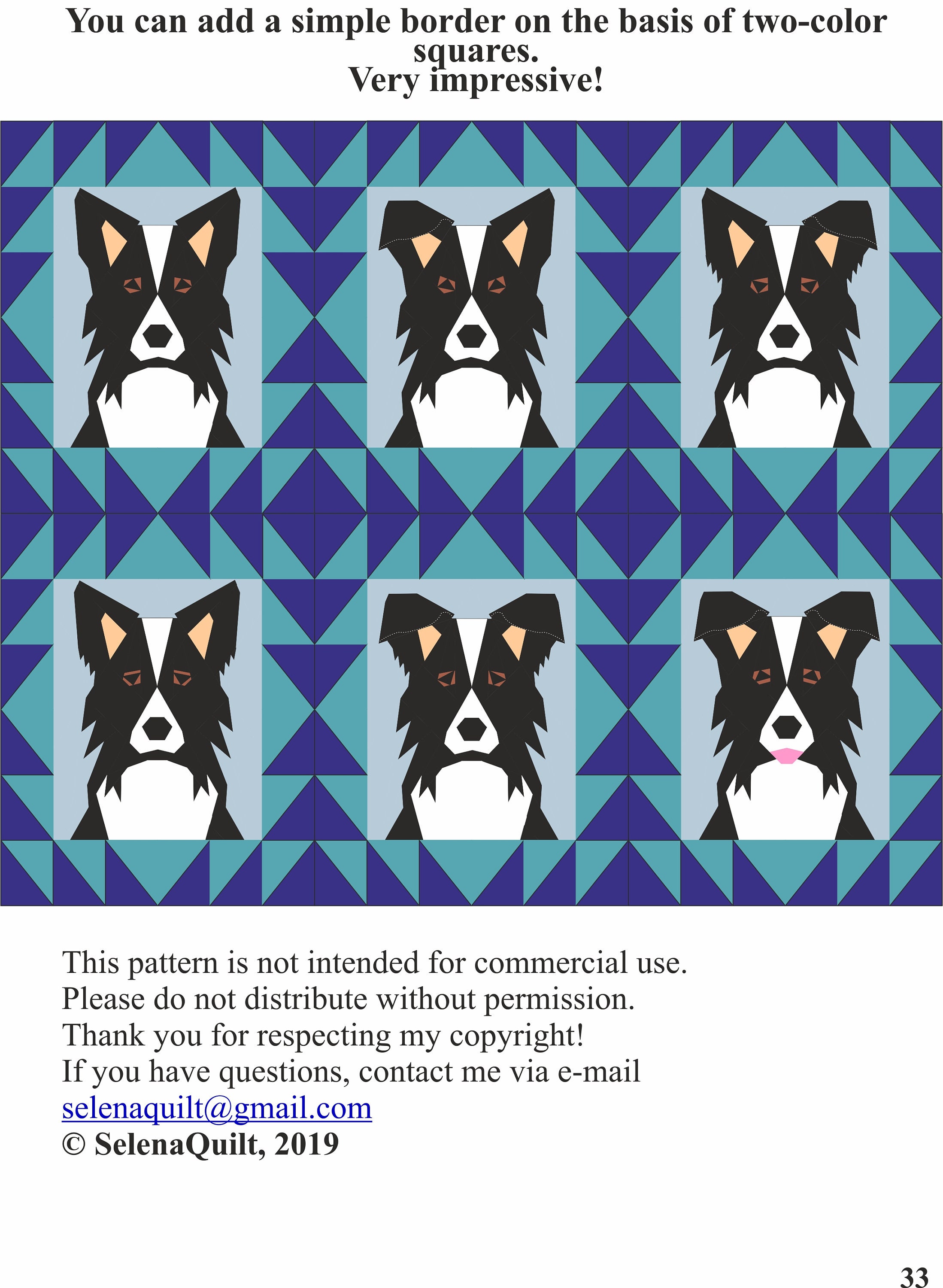Border Collie quilt block Etsy