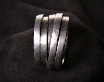 rustic wrap ring, raw ring, blackened ring, band ring wrapped, statement, rough, sterling silver statement ring, wide Celtic ring