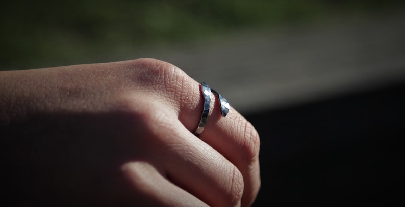 hammered ring handmade statementring blackened ring curved sterling silver luminous hole Celtic Rustic silver ring