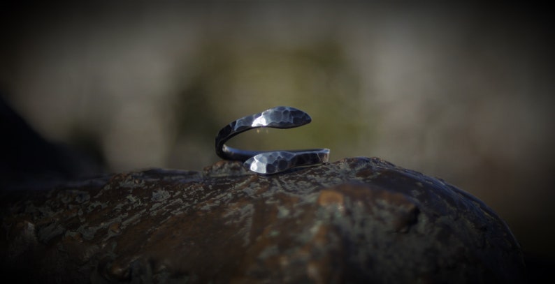 hammered ring handmade statementring blackened ring curved sterling silver luminous hole Celtic Rustic silver ring