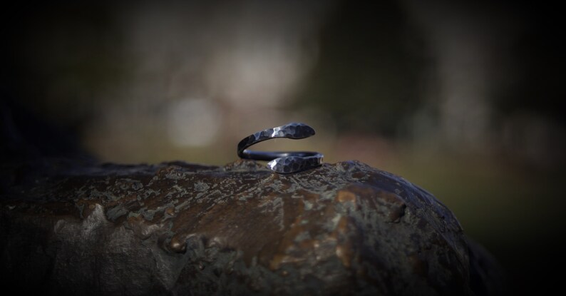 hammered ring handmade statementring blackened ring curved sterling silver luminous hole Celtic Rustic silver ring