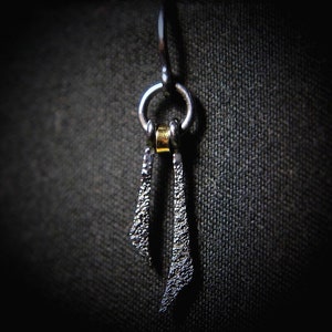 Aztec style earring, raw earring, primeval earring, silver pendant, oxidized silver, gold loop