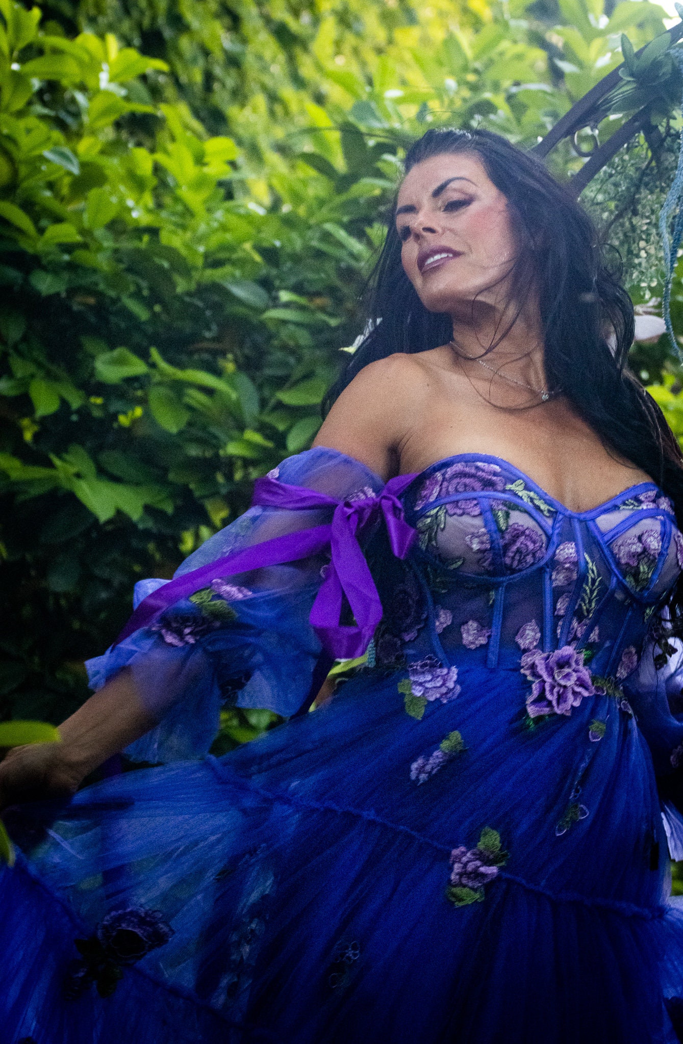 16795 Dark Purple Beaded Tulle Dress