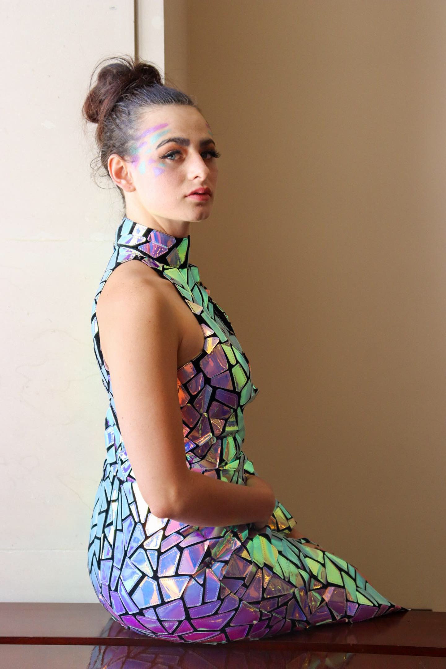 Holographic Print Hoodie Dress