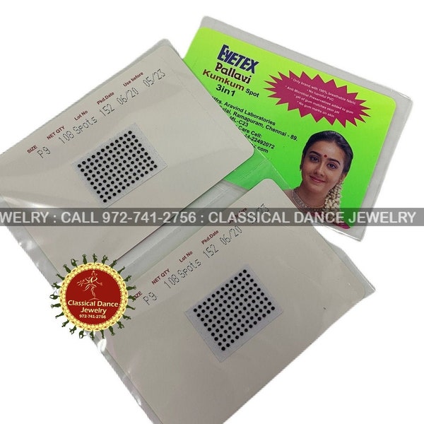 P9 Bindi Sticker Kumkum BLACK | Eyetex Round | Bharatanatyam Kuchipudi Dance/ Weddings Events | Classical Dance Jewelry