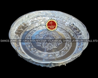German Silver Flower Plate | 10 inch | Puja Decor | Return gifts Pongal, Diwali, Engagement,Wedding | Classical Dance Jewelry