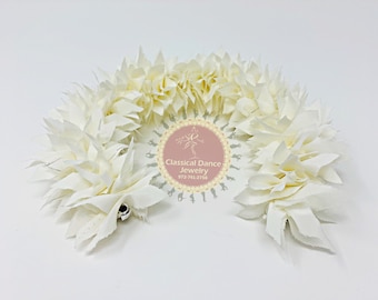 White Satin K-CUT Flowers | Bharatanatyam Kuchipudi Dance flowers | 12 or 16 in | veni kondai | Classical Dance Jewelry