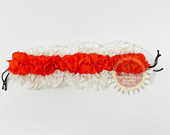 3 rows white orange Cloth Flowers Veni | Bharatanatyam Kuchipudi Dance flowers | veni kondai | Classical Dance Jewelry