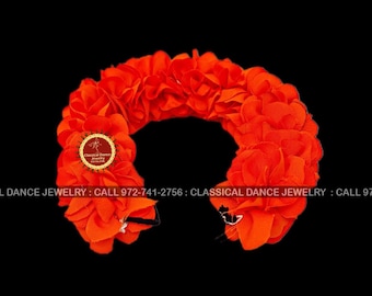 Orange Satin Round Cut Flowers | Bharatanatyam Kuchipudi Dance flowers | 12 or 16 in | veni kondai | Classical Dance Jewelry