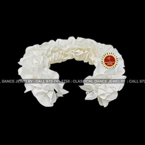 White Satin Round Cut Flowers | Bharatanatyam Kuchipudi Dance flowers | 12 or 16 in | veni kondai | Classical Dance Jewelry