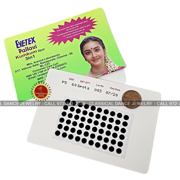 P5 Bindi Sticker Kumkum BLACK | Eyetex Round | Bharatanatyam Kuchipudi Dance/ Weddings Events | Classical Dance Jewelry