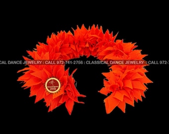 Orange Satin K-CUT Flowers | Bharatanatyam Kuchipudi Dance flowers | 12 or 16 in | veni kondai | Classical Dance Jewelry