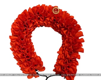 Orange Satin folded Round Cut Flowers | Bharatanatyam Kuchipudi Dance flowers | 12 in | veni kondai | Classical Dance Jewelry