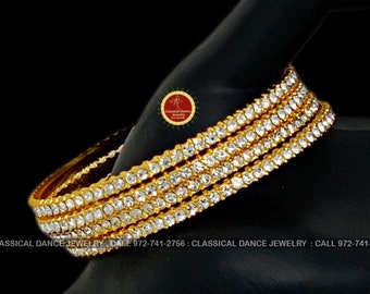 White Stone Indian Jewelry Bangles | Bharatnatyam, Kuchipudi, Weddings, Birthdays |  Classical Dance Jewelry