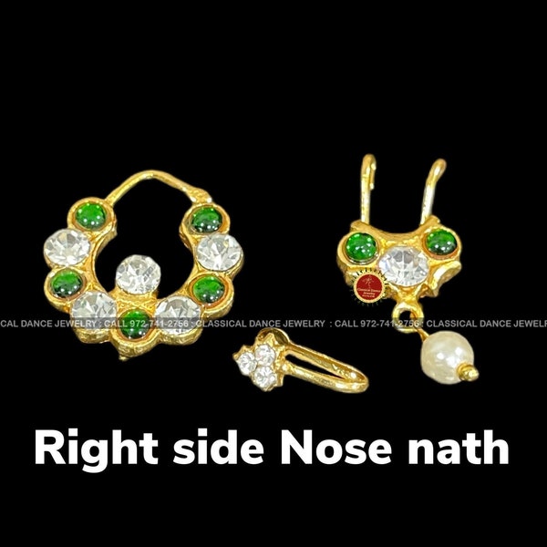 Green Kemp Temple Indian Jewelry Nose Pin ring Nath Nathni Nathu Bullakku | Bharatnatyam, Kuchipudi, Weddings | Classical Dance Jewelry