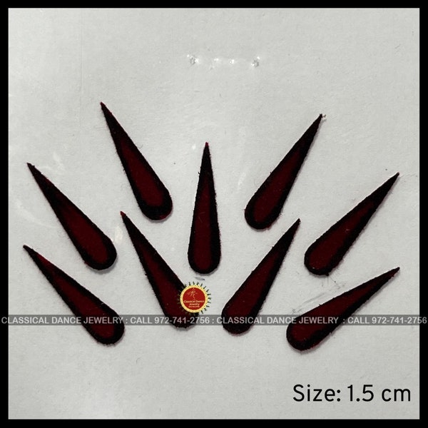 TEARDROP 1.5 cm long Bindi Sticker Kumkum Maroon BLACK BORDER | Bharatanatyam Kuchipudi Wedding | Classical Dance Jewelry