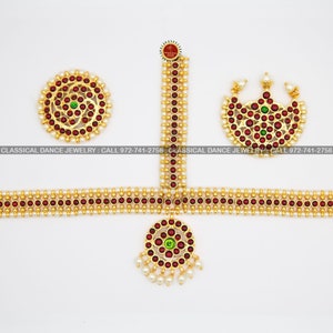 Pearl Kempu Temple Indian Jewelry Headset | Bharatnatyam, Kuchipudi, Parties, Weddings, Birthdays | Classical Dance Jewelry