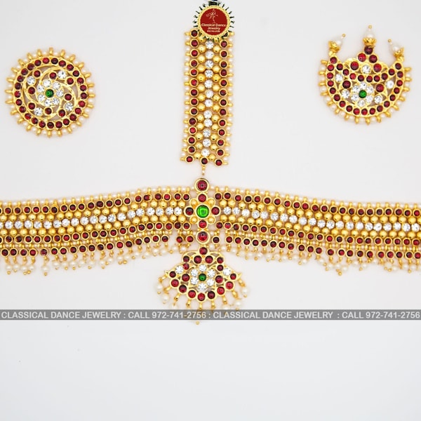 Kempu Temple Indian Jewelry Headset Wide | Bharatnatyam, Kuchipudi, Parties, Engagement, Weddings, Birthdays | Classical Dance Jewelry