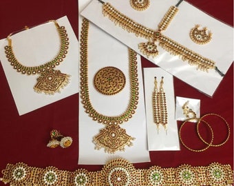 Kemp temple indian jewelry set | 8 Piece Set | Bharatnatyam, Kuchipudi, Parties, Engagement, Weddings, Birthdays | Classical Dance Jewelry