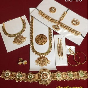 Kemp temple indian jewelry set | 8 Piece DS-09 | Bharatnatyam, Kuchipudi, Parties, Engagement, Weddings, Birthdays | Classical Dance Jewelry