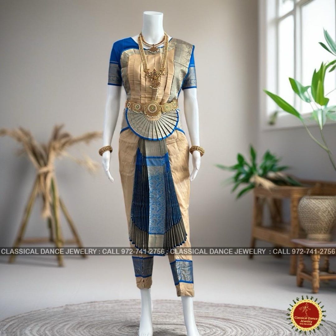 Sri Rama Costumes IVORY White RAMA BLUE 38 Inch Pant Length Bharatanatyam Dance Costume ...