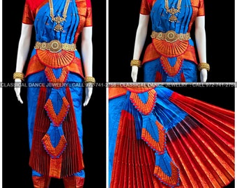 BLAUW ROOD 40 Inch Broek Lengte Bharatanatyam Koper Zari Danskostuum | Kunstzijde Dharmavaram kanchi | Klassieke danssieraden