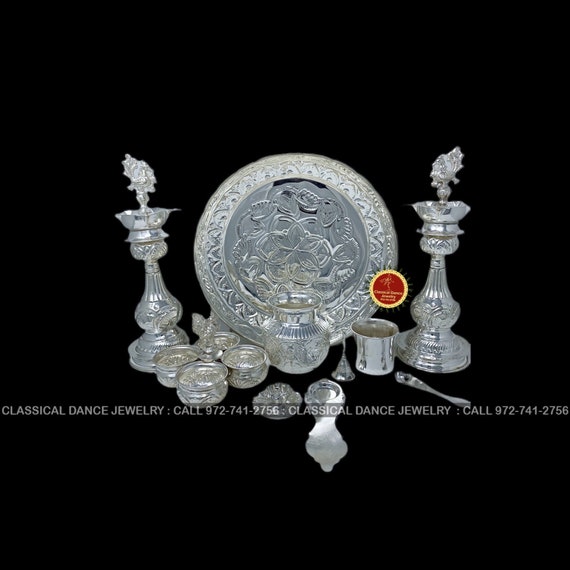 Hijet Bella pittura a mano in acciaio inox Pooja Thali dipinto con bel