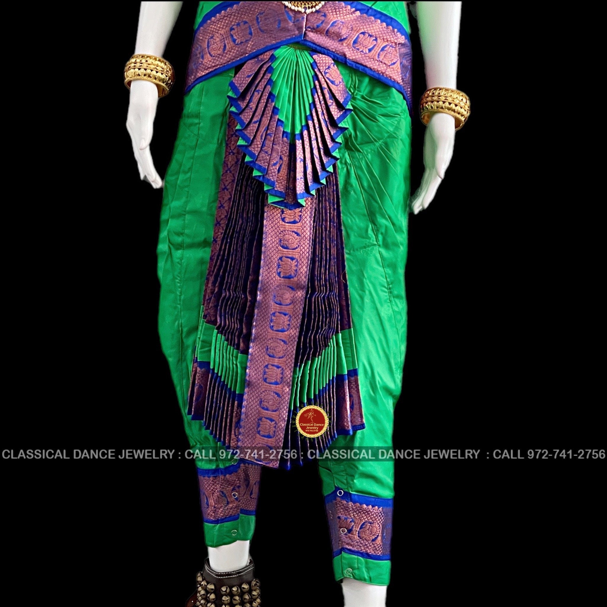 GREEN BLUE 32 Inch Pant Length Bharatanatyam Copper Zari