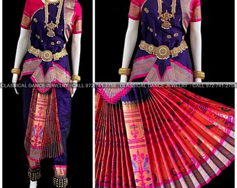 DARK PURPLE PINK Bharatanatyam costume | 38 Inches length Pant Size | Paithani Art silk Dharmavaram kanchi | Classical Dance Jewelry