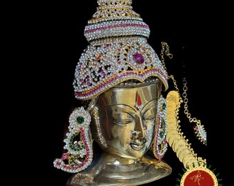 Designer BRASS BUDDHA Goddess Varalakshmi Ammavaru Face Kireetam | Amman Pooja Festivals Wedding | Classical Dance Jewelry