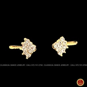Non Pierced Gold White Stone Triangle Traditional Indian Jewelry Nose Pin | Weddings Bharatanatyam Kuchipudi | Classical Dance Jewelry
