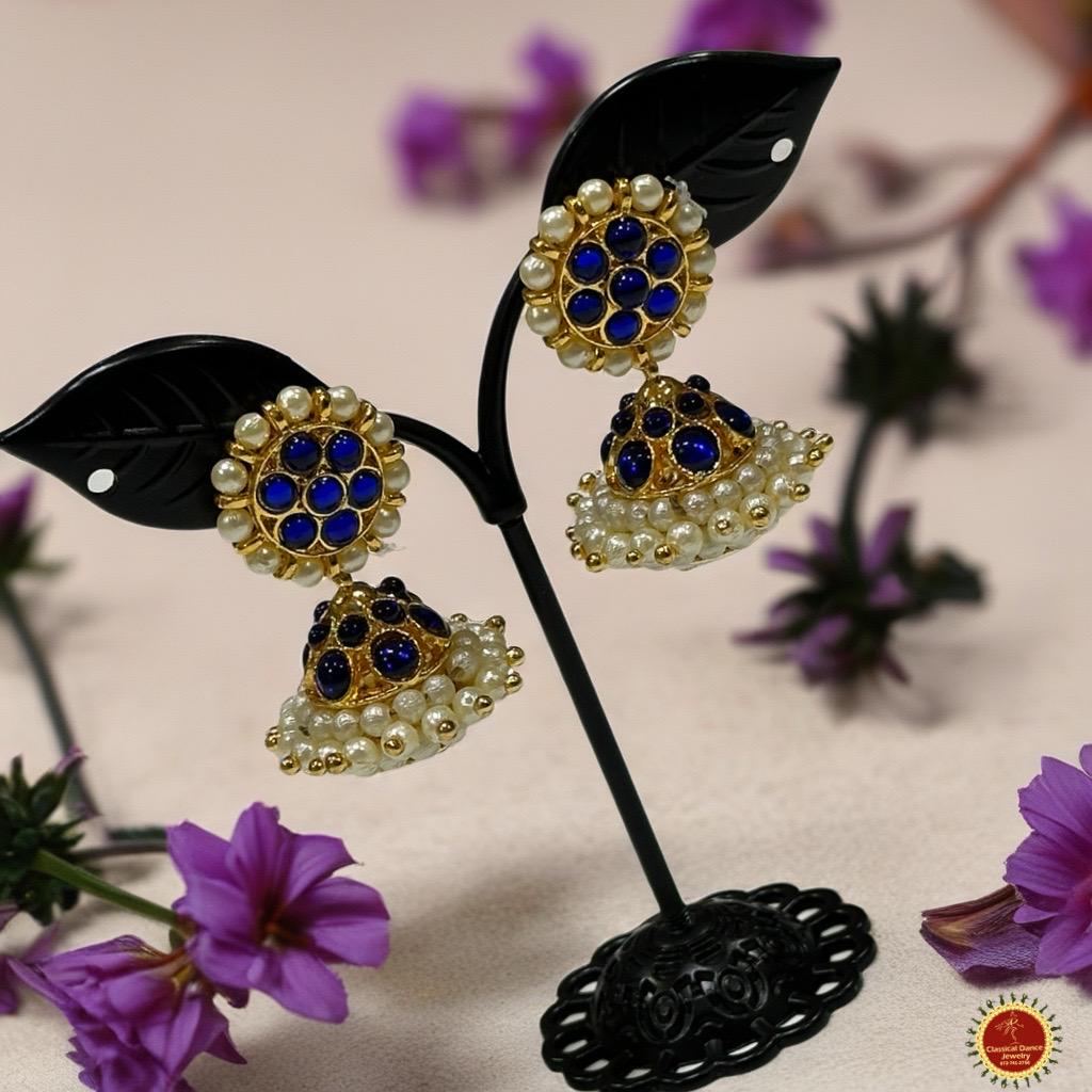 Traditional BLUE Kempu Temple Jewelry Earrings | Bharatanatyam Kuchipudi Engagement Weddings Birthdays Events | Classical Dance Jewelry