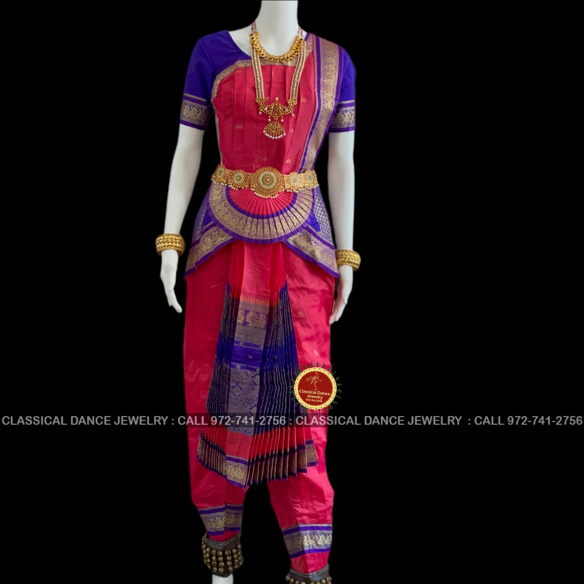 RED Blue 32 inchs Pant Length Bharatanatyam Dance Costume Art silk Dharmavaram kanchi Classical Dance Jewelry
