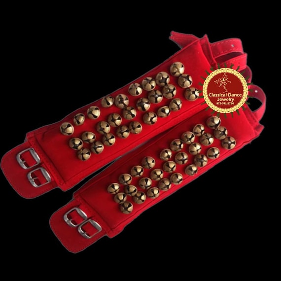 Red Velvet salangai Ghungroo anklets bells Payal Belt Bharatnatyam Kuchipudi Kathak Classical Dance Jewelry