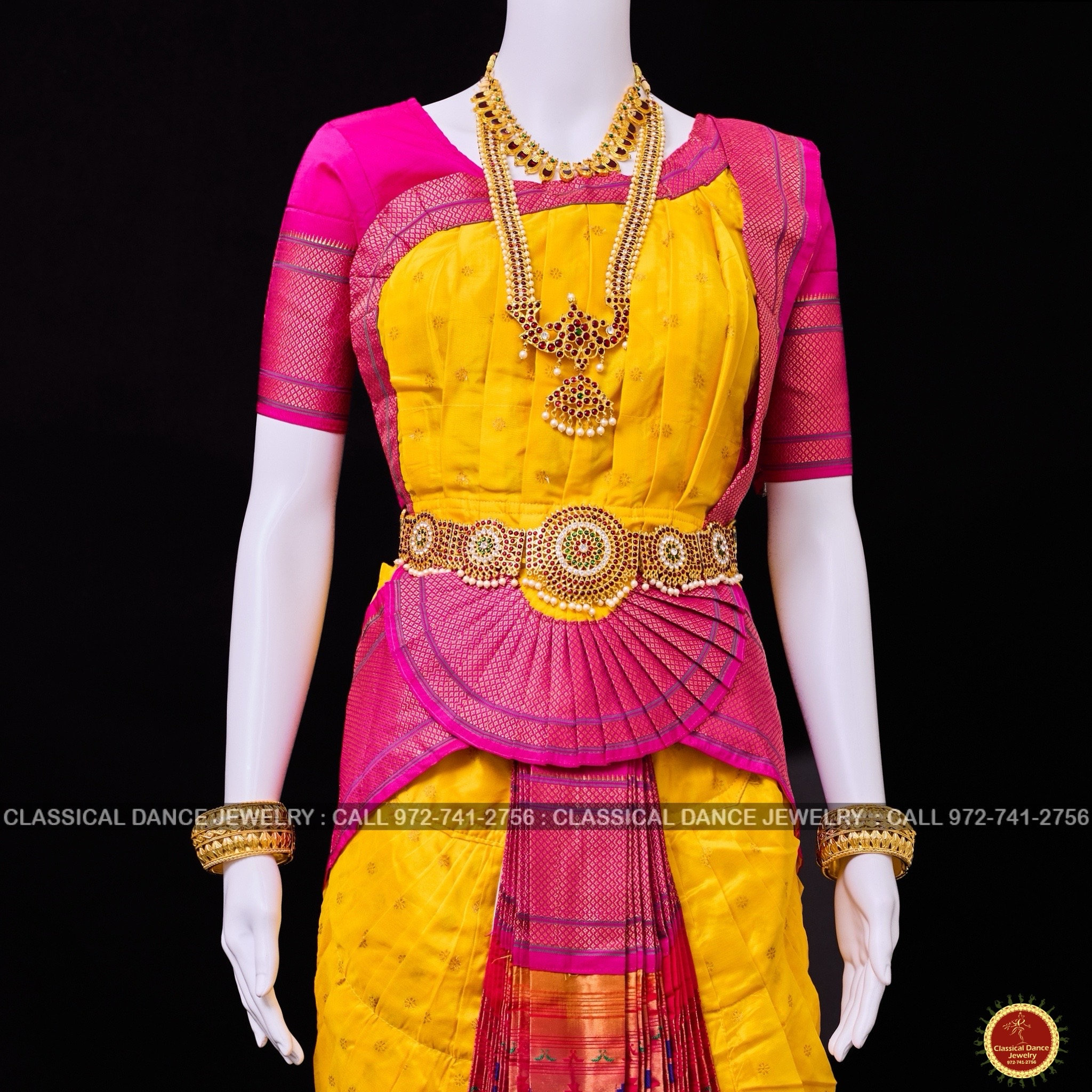yellow and pink bharatanatyam dress HALDI YELLOW PINK 30 inchs Pant Length Bharatanatyam Dance Costume