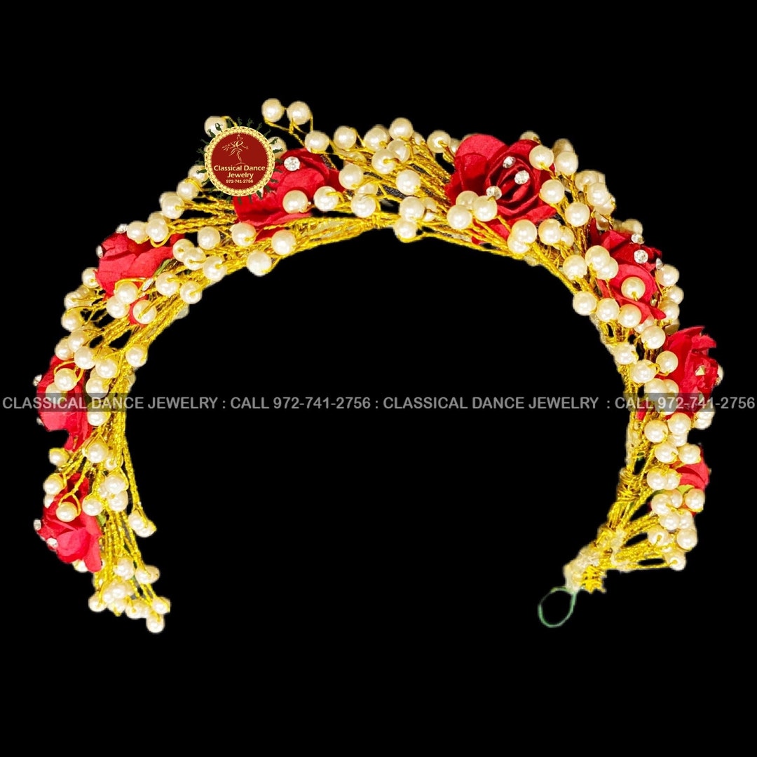 RED Flowers PEARLS Veni Indian Hair Piece Hair Bun Juda Etsy