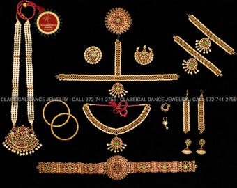 Einfacher indischer Kemp-Tempel-Schmuck | 10 Stück | DS-01 | Bharatnatyam, Kuchipudi, Verlobung, Hochzeiten, Geburtstag | Klassischer Tanzschmuck