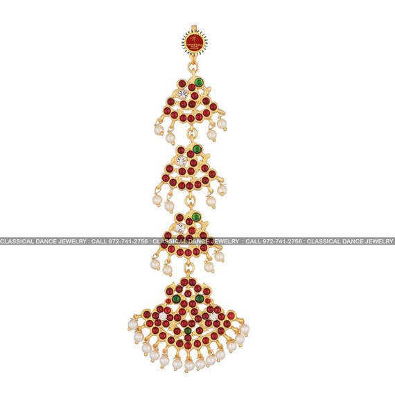 Step Tikka Peacock Pendant Kemp Temple Indian Jewelry Bharatnatyam