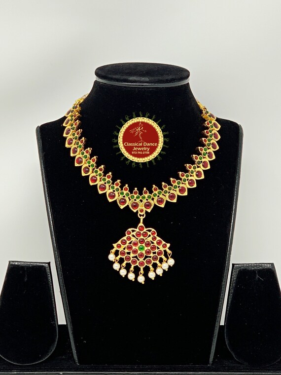 Buy Drop Shape Temple Kemp Indian Jewelry Short Haram necklace