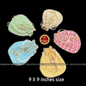 Chikankari Drawstring Potli Thamboolam bags | Return Gifts | Pongal, diwali, Parties, Events, Weddings | Classical Dance Jewelry
