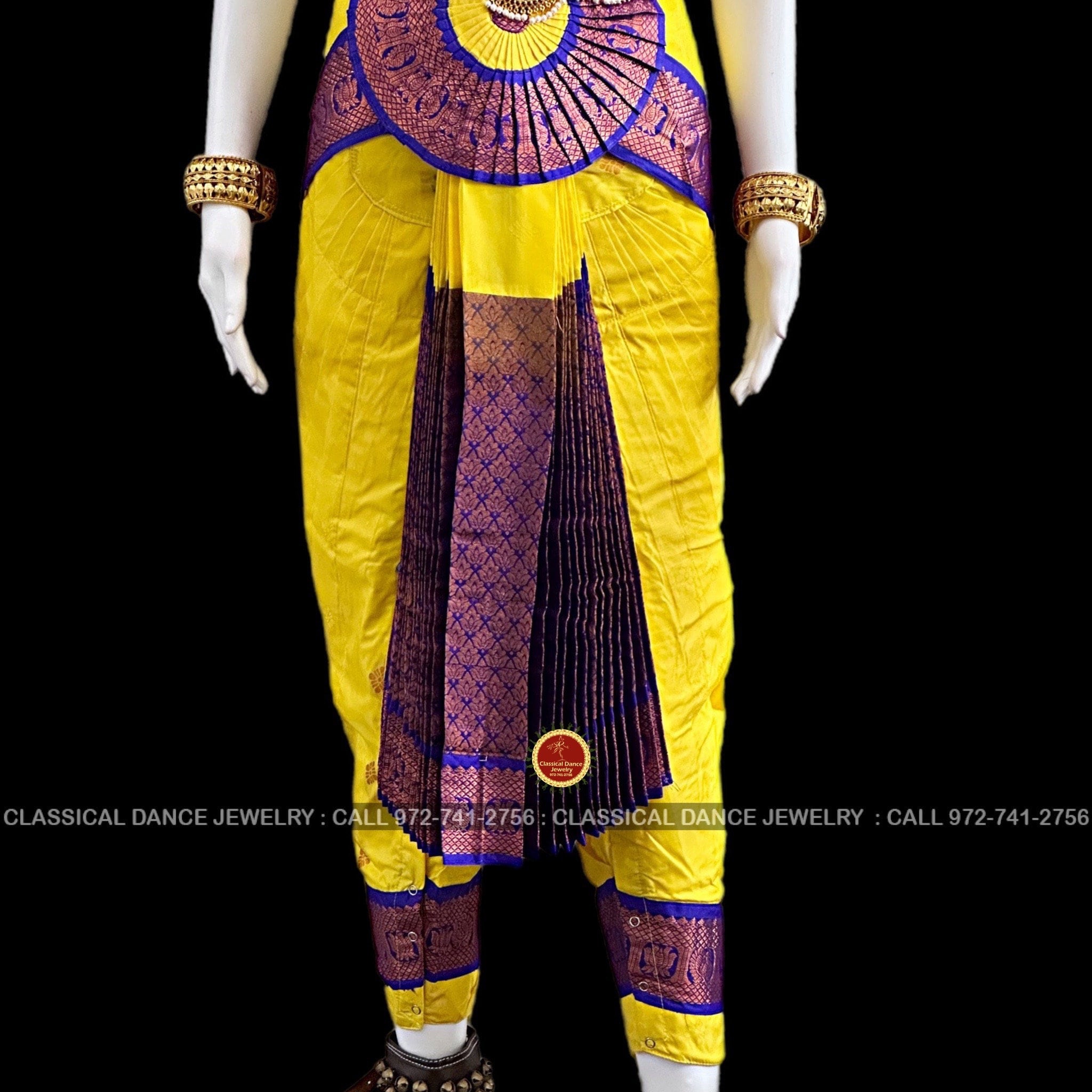 yellow and purple bharatanatyam dress LEMON YELLOW BLUE 32 Inch Pant Length Bharatanatyam Copper Zari Dance  Costume | Art Silk Dharmavaram Kanchi | Classical Dance Jewelry
