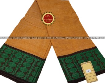 Saris de práctica de danza de borde marrón verde/halfsari/sarees de Kalakshethra/Bharatnatyam, Kuchipudi/Joyería de danza clásica