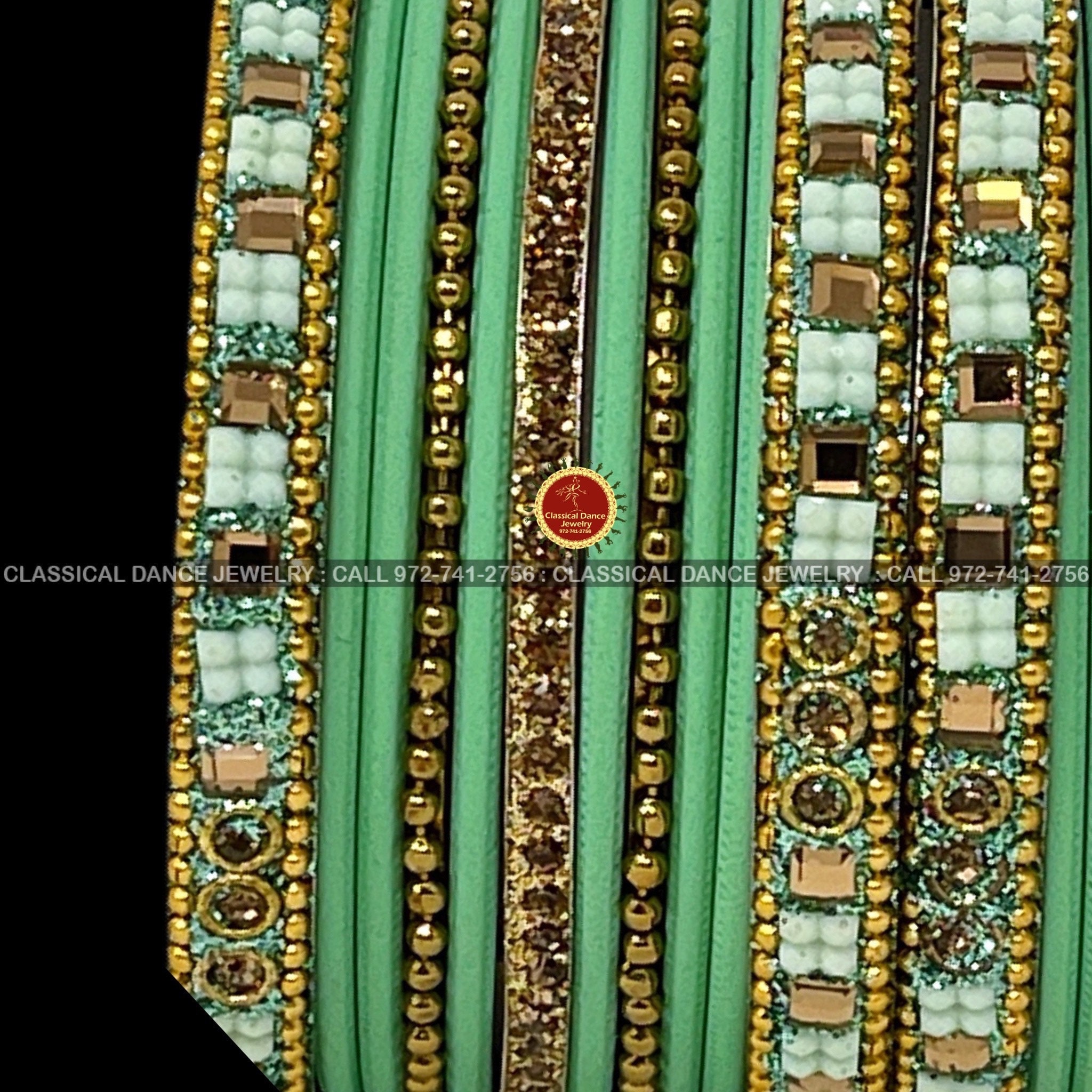 Pista Green Velvet Finish Stone Studded 22 Metal Bangles Jewelry
