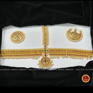Red KEMPU Temple Indian Jewelry Headset | Bharatnatyam, Kuchipudi, Weddings, Birthdays | Classical Dance Jewelry