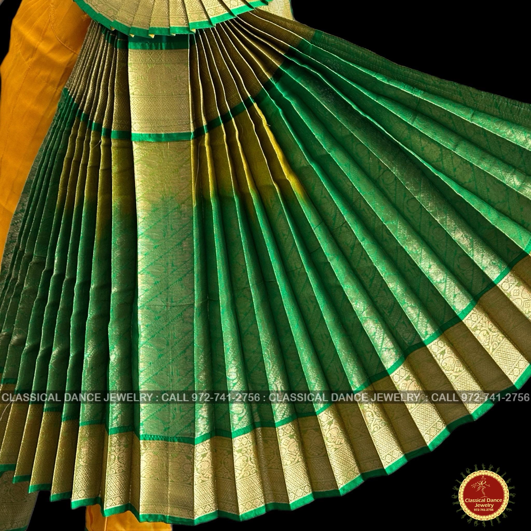 MANGO YELLOW GREEN 36 Inch Pant Length Bharatanatyam Gold Zari