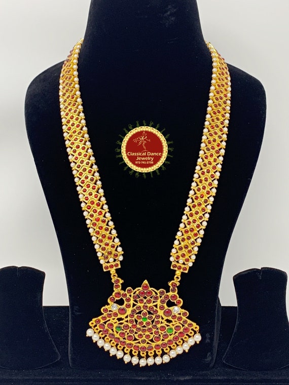 Kemp Indian Jewelry Temple Pearl Padakkam Long Necklace