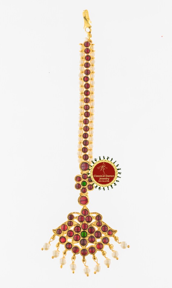 Single Tikka Kemp temple Indian Jewelry Jhumar Pendant Bharatnatyam Kuchipudi Engagement Weddings Classical Dance Jewelry